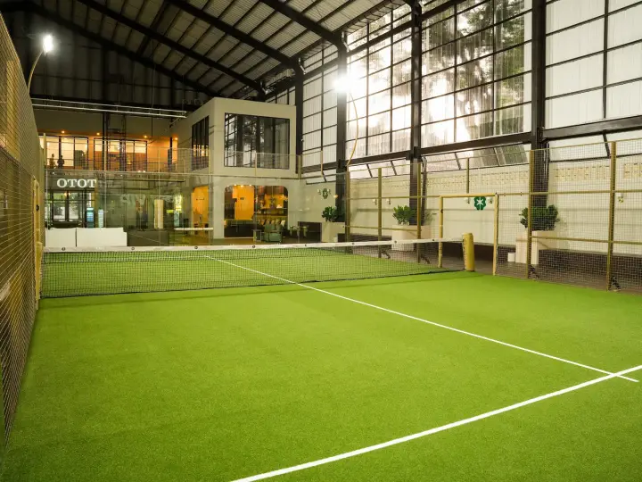 Padel court lit for an evening game