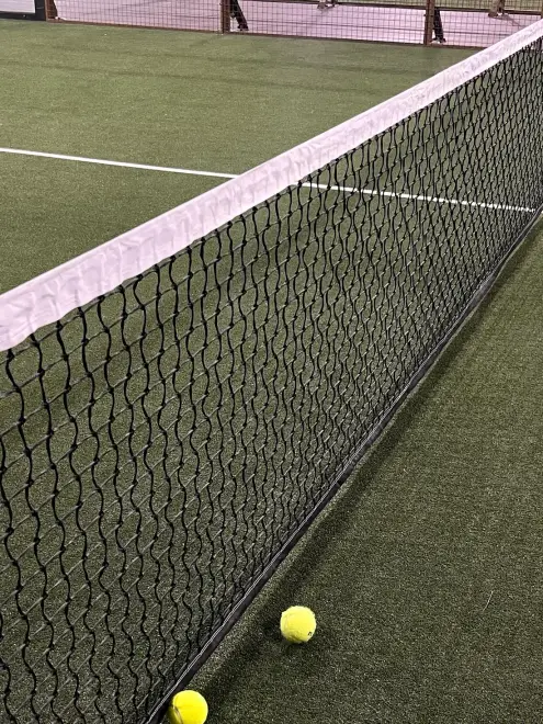 Padel balls by the net